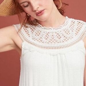 Meadow Rue by Anthropologie Crochet Lace Textured Tunic top White‎ Small boho